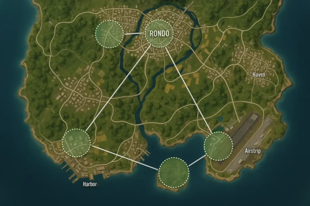 PUBG Mobile 2025: карта RONDO, горячие точки и оптимальные пути перемещения